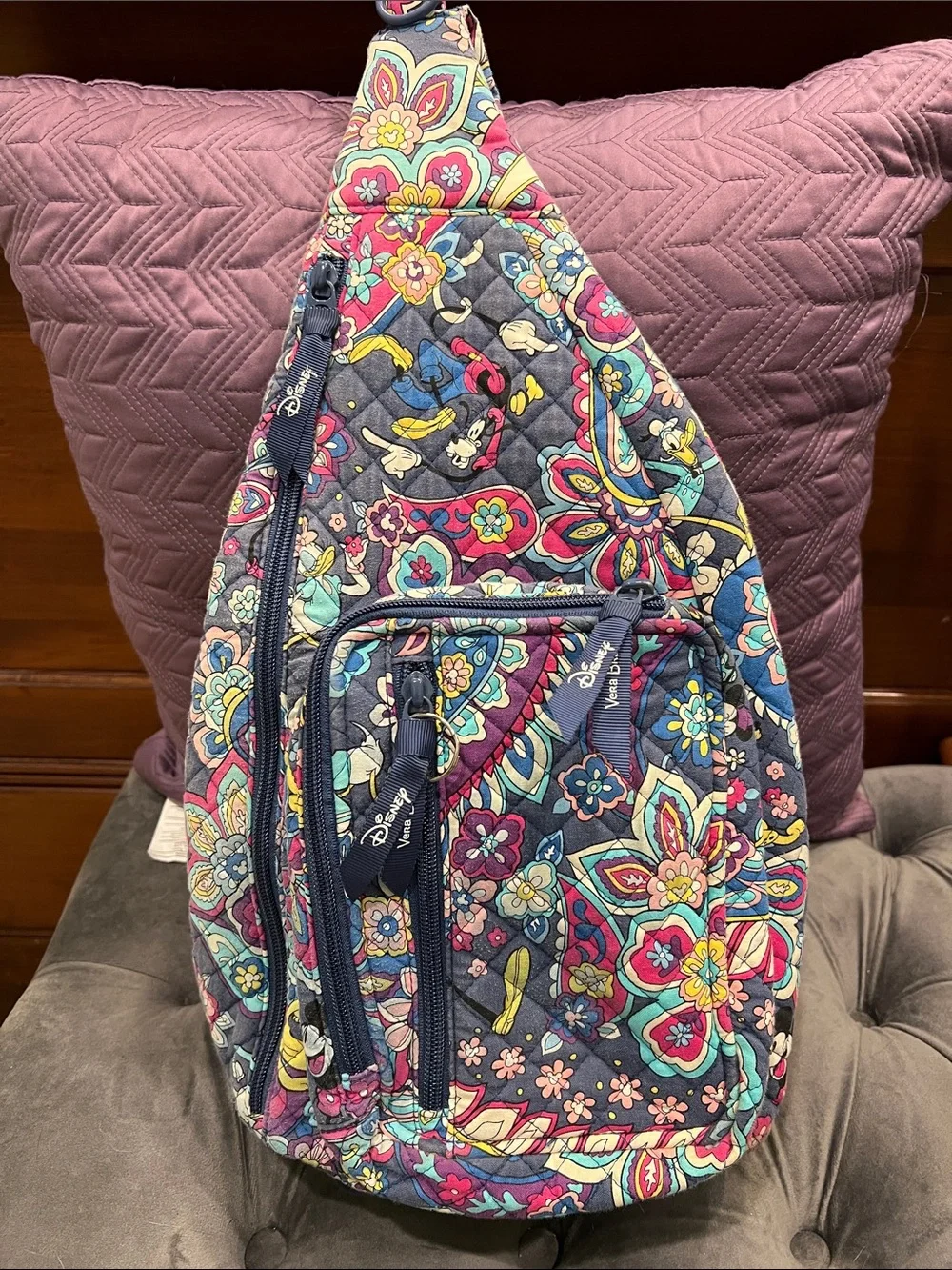 Vera Bradley Navy Floral Quilted Crossbody Sling with Multicolor Accents